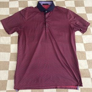 Greyson Navy and pink Patterned Polo with Navy Contrast Collar